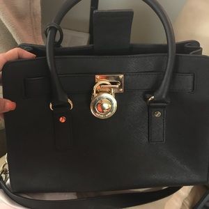 Michael Kors Black Hamilton Satchel in Saffiano